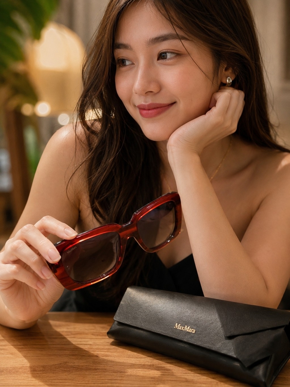 MaxMara Red Tortoiseshell Frame Sunglasses with Dark Lenses